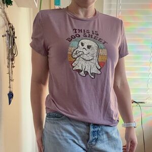 Purple Graphic Tee with Ghost Design